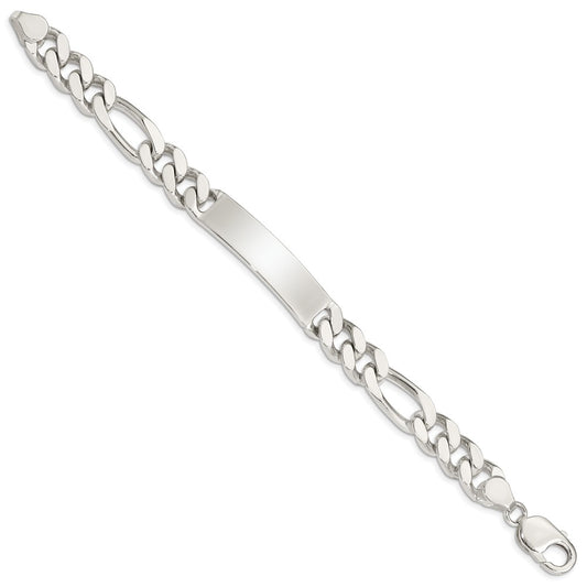 925 Sterling Silver 10mm Polished Engraveable Figaro Link ID Bracelet 8.5 inch