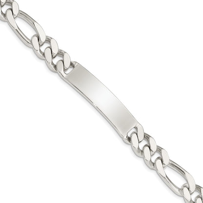 925 Sterling Silver 10mm Polished Engraveable Figaro Link ID Bracelet 8.5 inch
