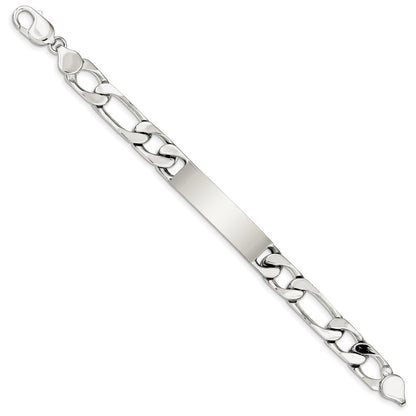 925 Sterling Silver 12mm Polished Engraveable Figaro Link ID Bracelet 8.5 inch