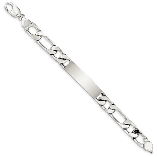 925 Sterling Silver 12mm Polished Engraveable Figaro Link ID Bracelet 8.5 inch