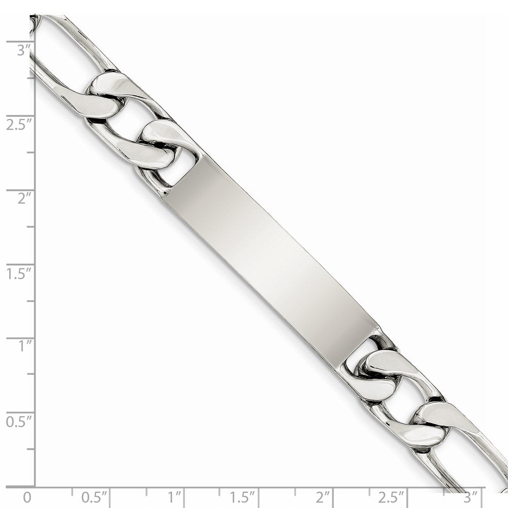 925 Sterling Silver 12mm Polished Engraveable Figaro Link ID Bracelet 8.5 inch