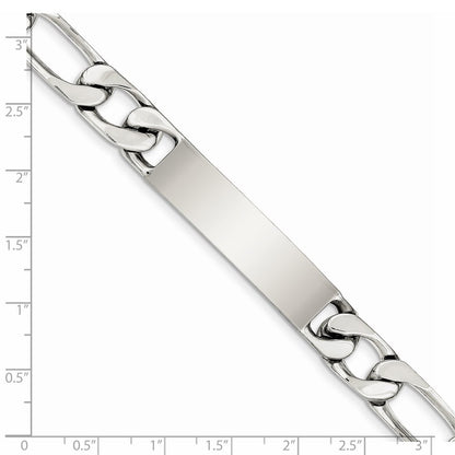 925 Sterling Silver 12mm Polished Engraveable Figaro Link ID Bracelet 8.5 inch