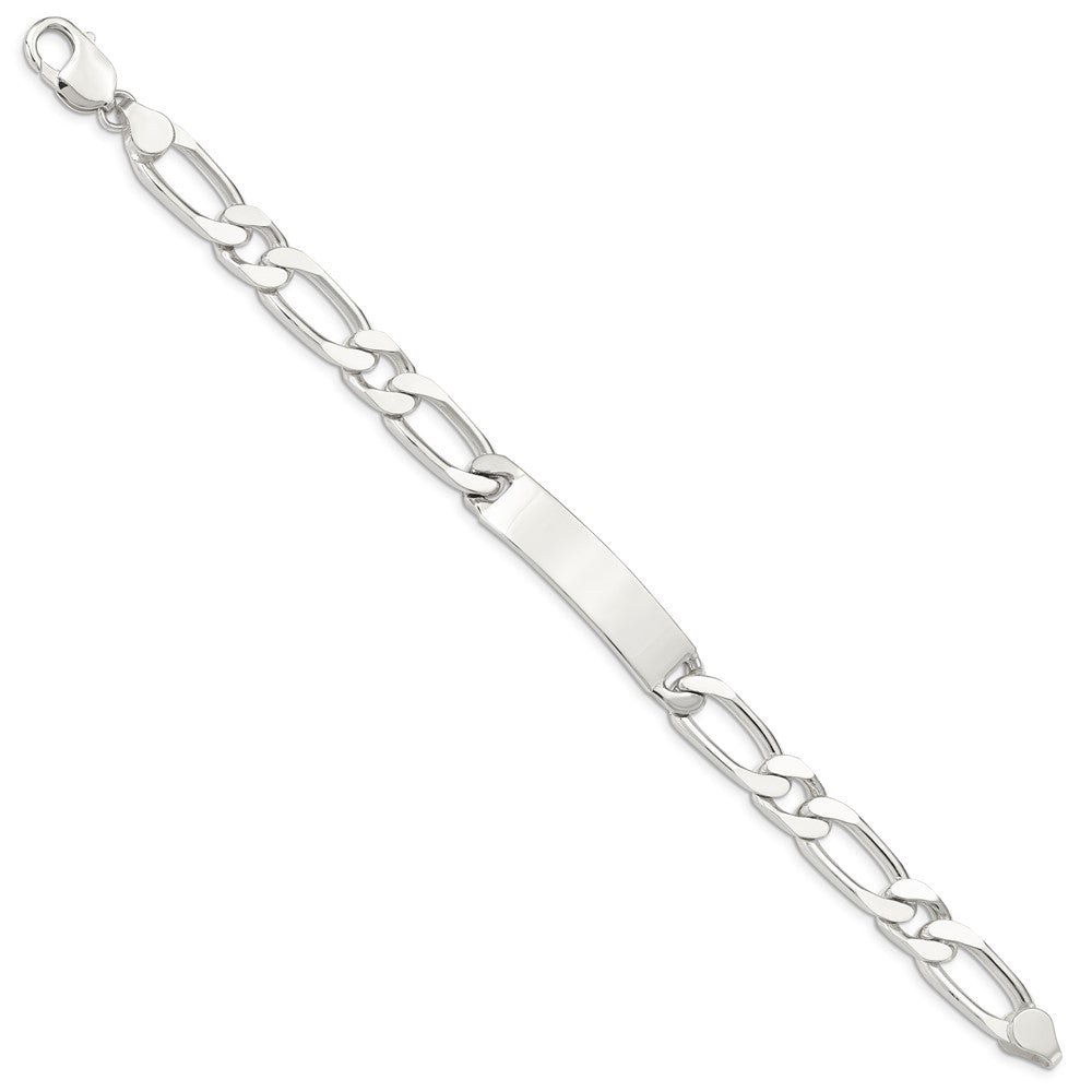 925 Sterling Silver 9mm Polished Engraveable 1 Figaro Link ID Bracelet 8.5 inch
