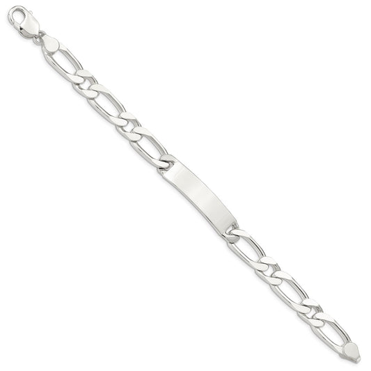 925 Sterling Silver 9mm Polished Engraveable 1 Figaro Link ID Bracelet 8.5 inch