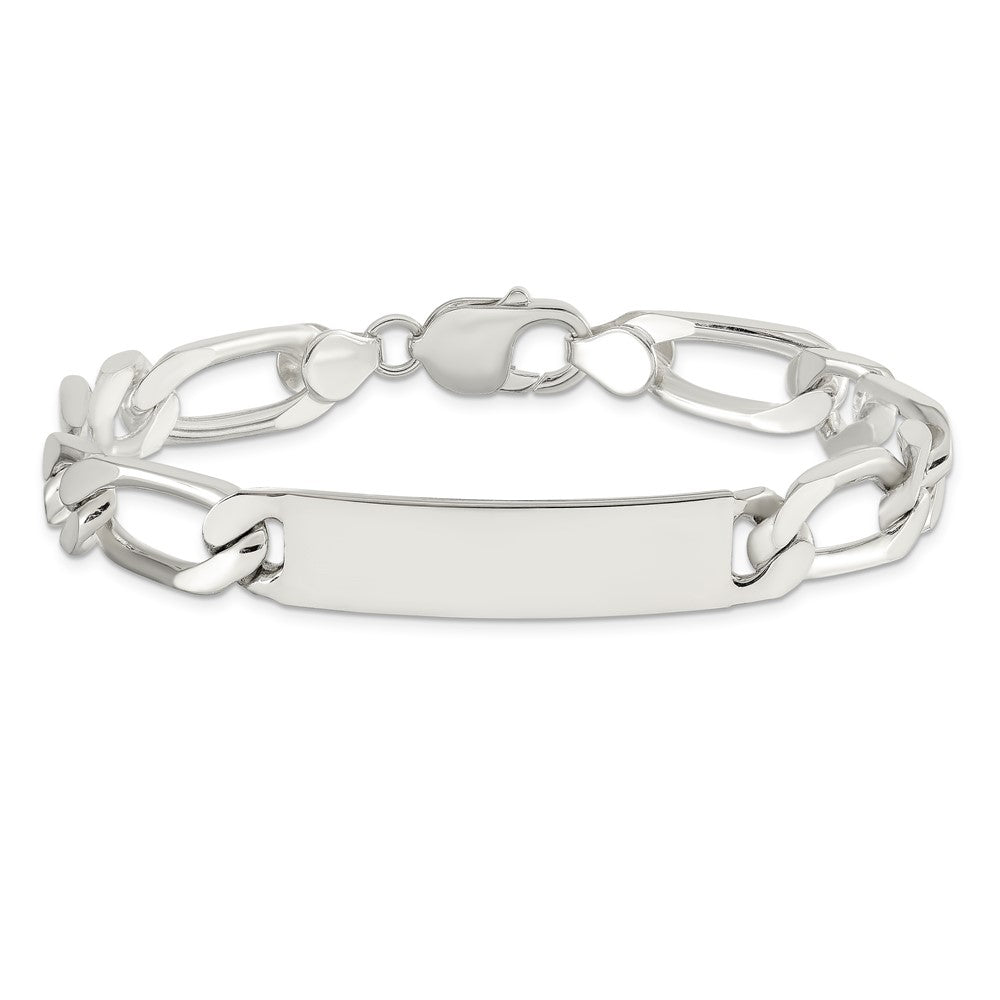 925 Sterling Silver 9mm Polished Engraveable 1 Figaro Link ID Bracelet 8.5 inch