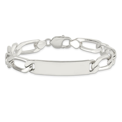 925 Sterling Silver 9mm Polished Engraveable 1 Figaro Link ID Bracelet 8.5 inch