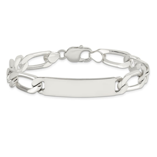 925 Sterling Silver 9mm Polished Engraveable 1 Figaro Link ID Bracelet 8.5 inch