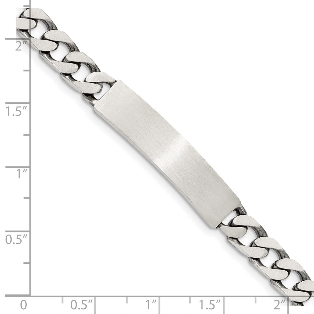 925 Sterling Silver 7mm Engraveable Antiqued Curb Link ID Bracelet