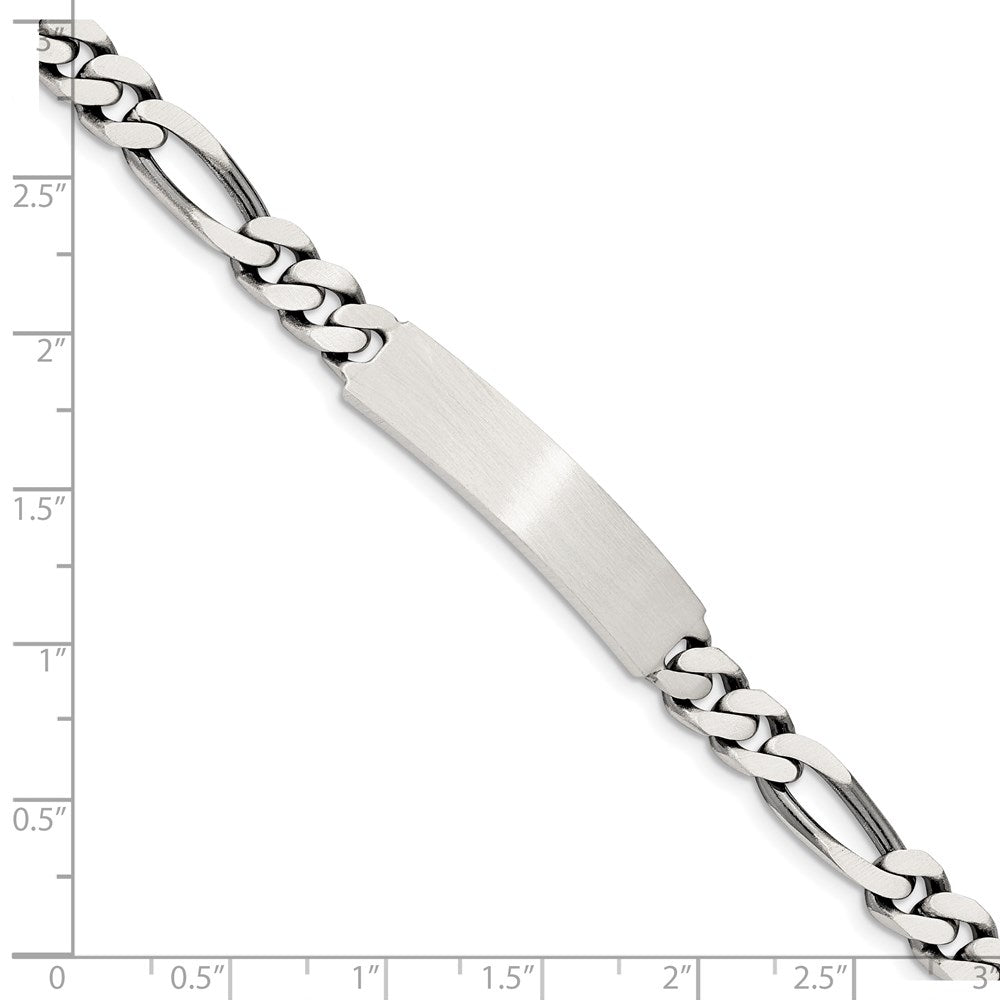 925 Sterling Silver 7mm Engraveable Antiqued Figaro Link ID Bracelet 8 inch