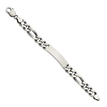 925 Sterling Silver 9mm Engraveable Antiqued Figaro Link ID Bracelet 8.5 inch