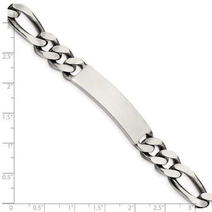 925 Sterling Silver 9mm Engraveable Antiqued Figaro Link ID Bracelet 8.5 inch