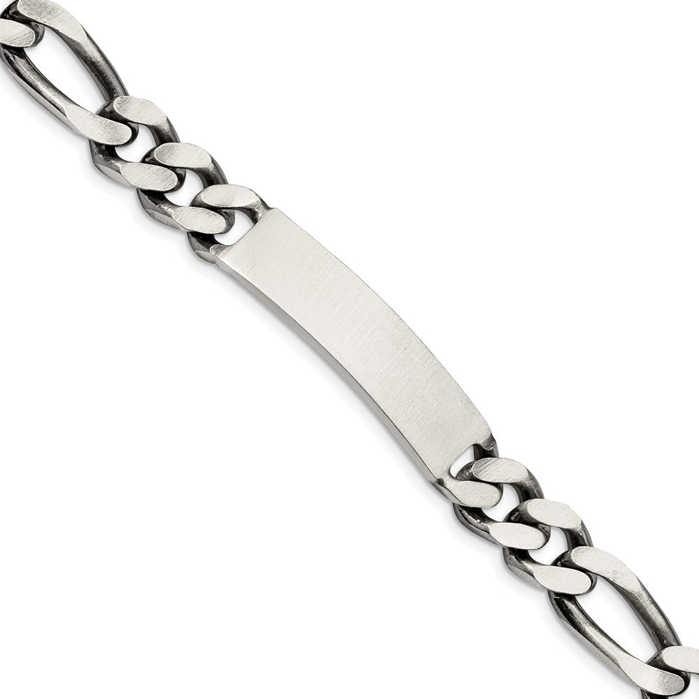 925 Sterling Silver 9mm Engraveable Antiqued Figaro Link ID Bracelet 8.5 inch