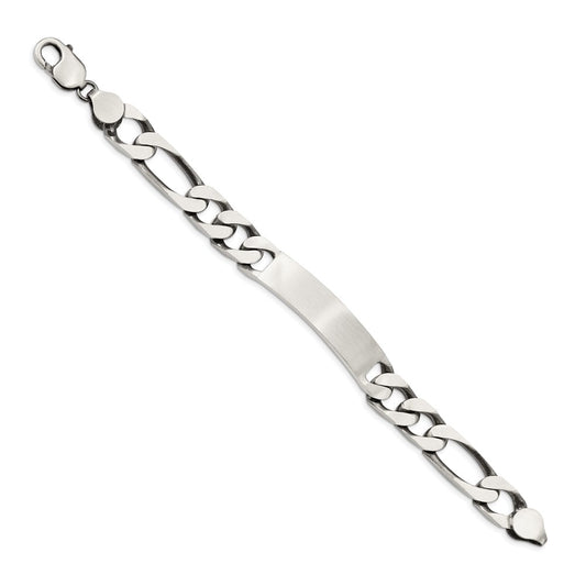 925 Sterling Silver 10mm Engraveable Antiqued Figaro Link ID Bracelet 8.5 inch