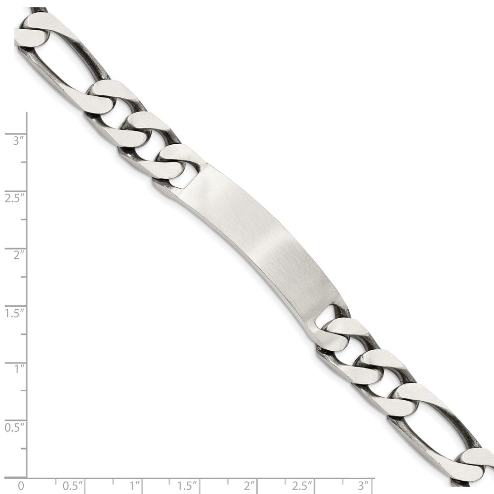 925 Sterling Silver 10mm Engraveable Antiqued Figaro Link ID Bracelet 8.5 inch