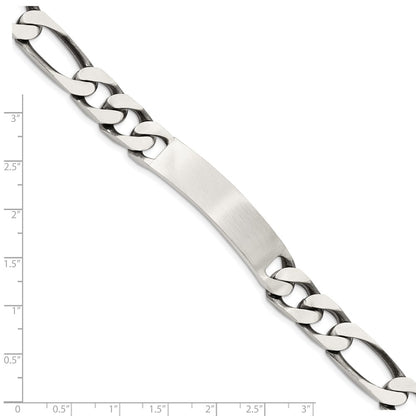 925 Sterling Silver 10mm Engraveable Antiqued Figaro Link ID Bracelet 8.5 inch