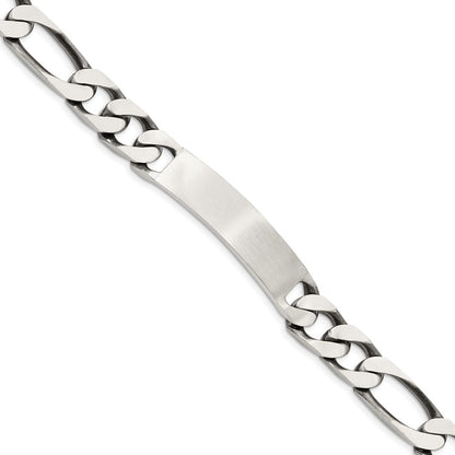 925 Sterling Silver 10mm Engraveable Antiqued Figaro Link ID Bracelet 8.5 inch