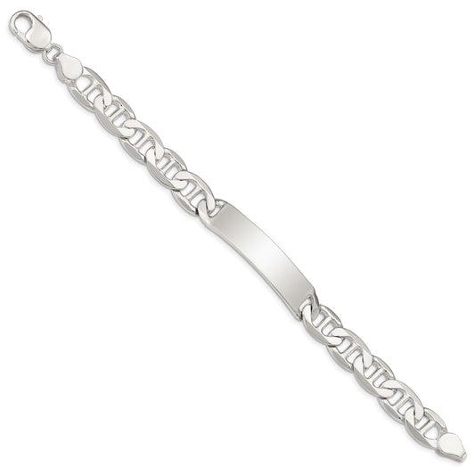 925 Sterling Silver 10mm Polished Engraveable Anchor Link ID Bracelet 8.5 inch