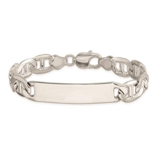 925 Sterling Silver 10mm Polished Engraveable Anchor Link ID Bracelet 8.5 inch