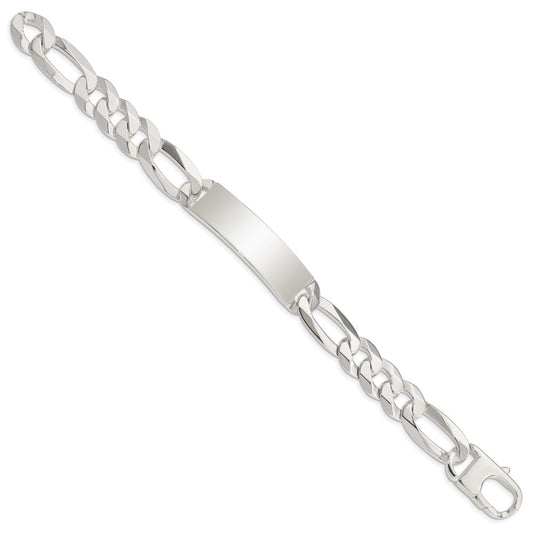 925 Sterling Silver 13mm Figaro Link ID Bracelet 8.5 inch