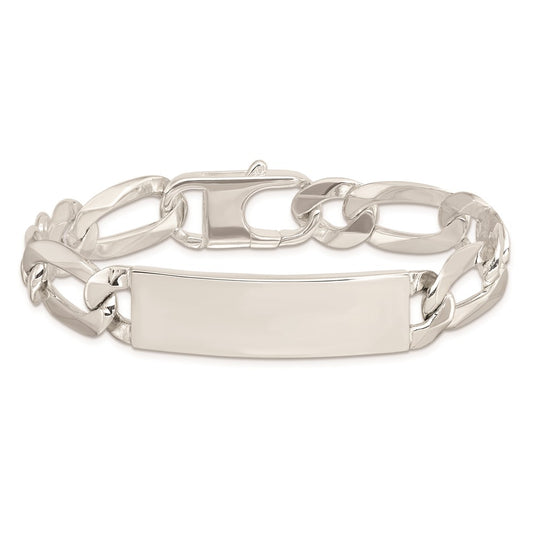 925 Sterling Silver 13mm Figaro Link ID Bracelet 8.5 inch