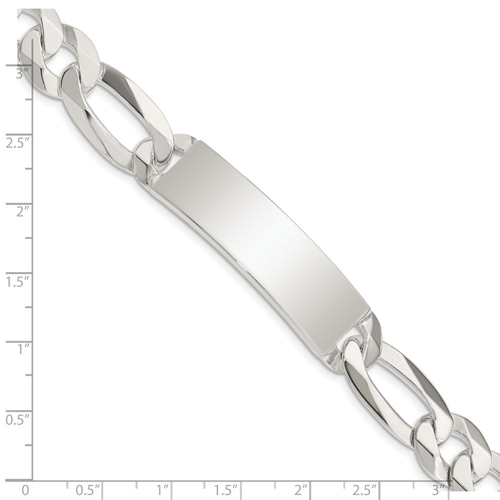 925 Sterling Silver 13mm Figaro Link ID Bracelet 8.5 inch