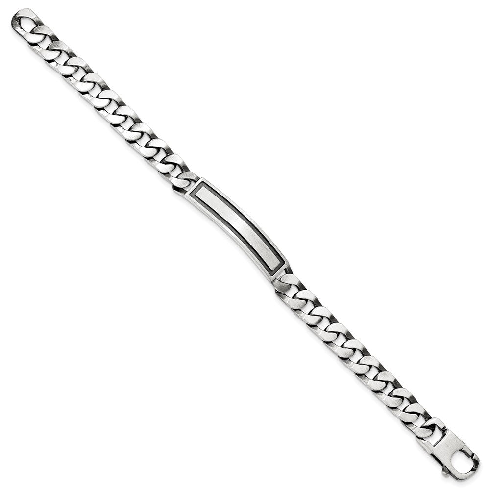 925 Sterling Silver Antiqued Satin Curb Link ID Bracelet 7.5 inch