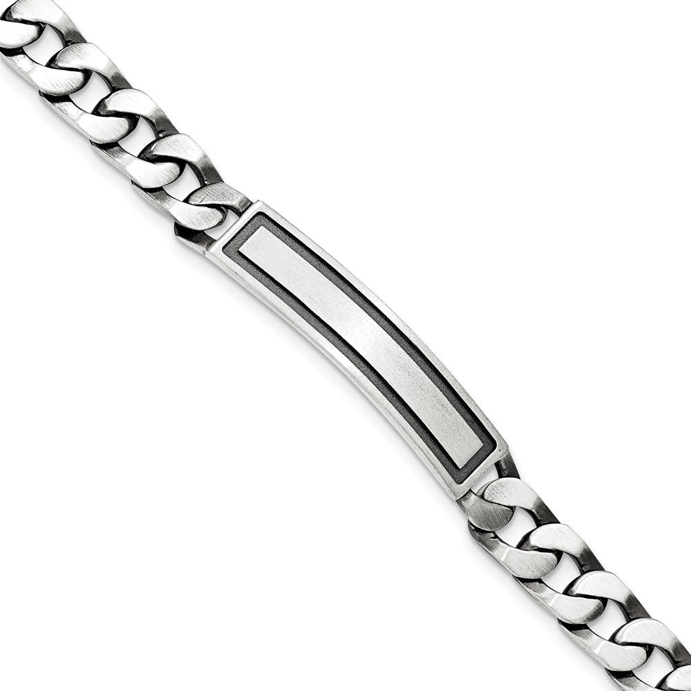 925 Sterling Silver Antiqued Satin Curb Link ID Bracelet 7.5 inch