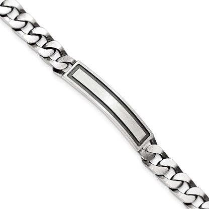 925 Sterling Silver Antiqued Satin Curb Link ID Bracelet 7.5 inch