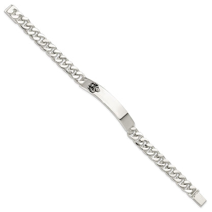 925 Sterling Silver 9.25mm Antiqued Fleur-de-lis ID Men's Bracelet 8.5 inch