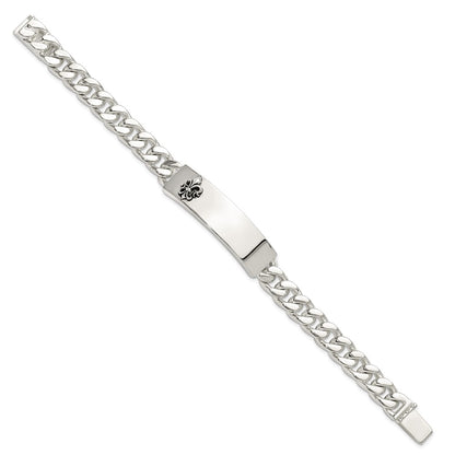 925 Sterling Silver 12.7mm Antiqued Fleur-de-lis ID Men's Bracelet 8.5 inch