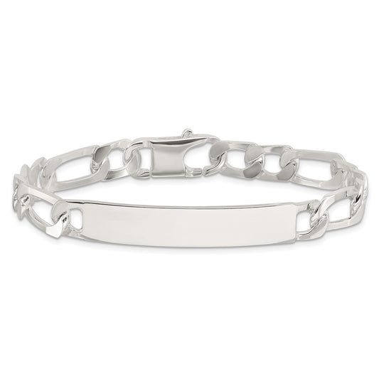925 Sterling Silver 8mm Figaro ID Bracelet 8 inch