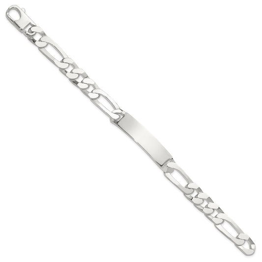 925 Sterling Silver 10.5mm Figaro ID Bracelet 8.5 inch