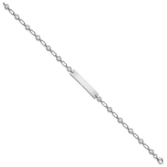 925 Sterling Silver 5.5mm Rhodium-plated Bezel Cubic Zirconia ID Bracelet 7.5 inch