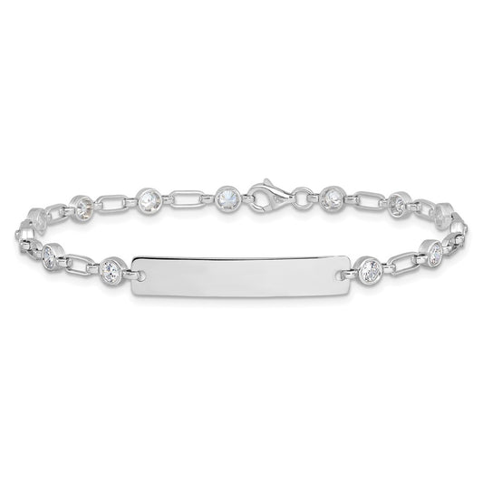 925 Sterling Silver 5.5mm Rhodium-plated Bezel Cubic Zirconia ID Bracelet 7.5 inch