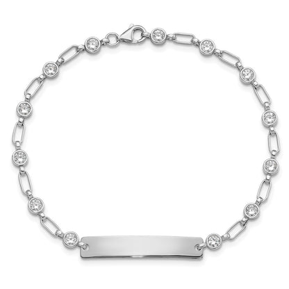 925 Sterling Silver 5.5mm Rhodium-plated Bezel Cubic Zirconia ID Bracelet 7.5 inch