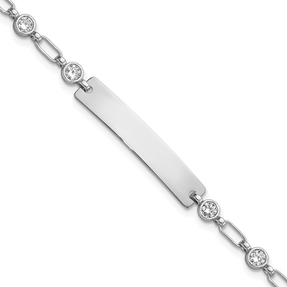 925 Sterling Silver 5.5mm Rhodium-plated Bezel Cubic Zirconia ID Bracelet 7.5 inch