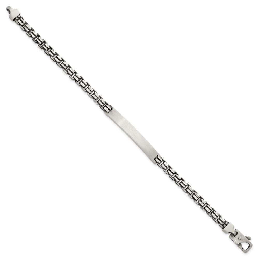 925 Sterling Silver 6mm Antiqued Brushed Fancy Box Link Rectangle Plate ID Bracelet 8 inch