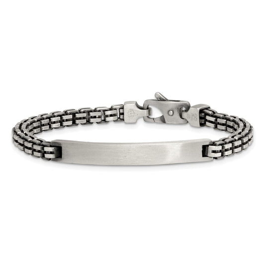 925 Sterling Silver 6mm Antiqued Brushed Fancy Box Link Rectangle Plate ID Bracelet 8 inch