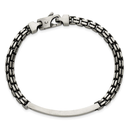 925 Sterling Silver 6mm Antiqued Brushed Fancy Box Link Rectangle Plate ID Bracelet 8 inch