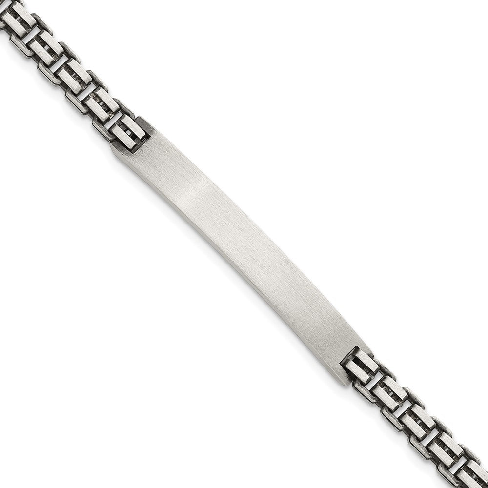 925 Sterling Silver 6mm Antiqued Brushed Fancy Box Link Rectangle Plate ID Bracelet 8 inch