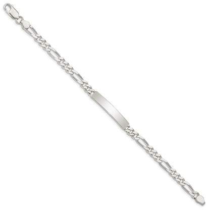 925 Sterling Silver 5mm Polished Engraveable Figaro Link ID Bracelet 8.5 inch