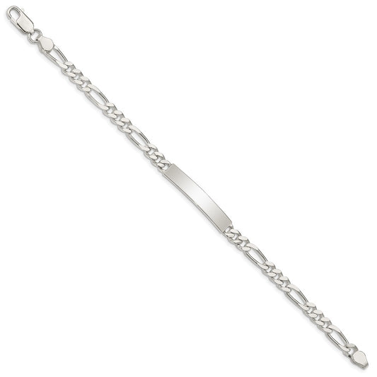 925 Sterling Silver 5mm Polished Engraveable Figaro Link ID Bracelet 8.5 inch