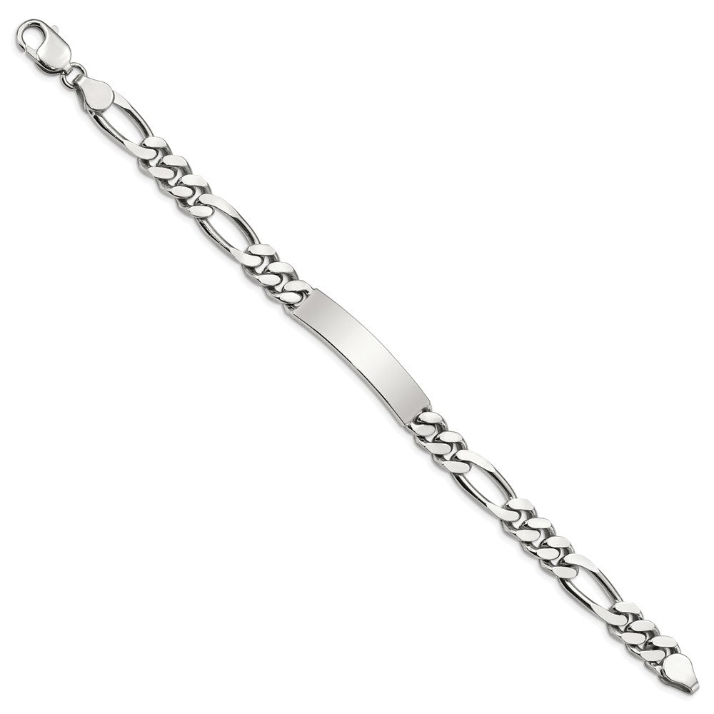 925 Sterling Silver 8mm Polished Engraveable Figaro Link ID Bracelet 8.5 inch