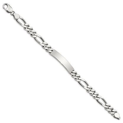 925 Sterling Silver 8mm Polished Engraveable Figaro Link ID Bracelet 8.5 inch