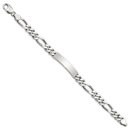 925 Sterling Silver 8mm Polished Engraveable Figaro Link ID Bracelet 8.5 inch