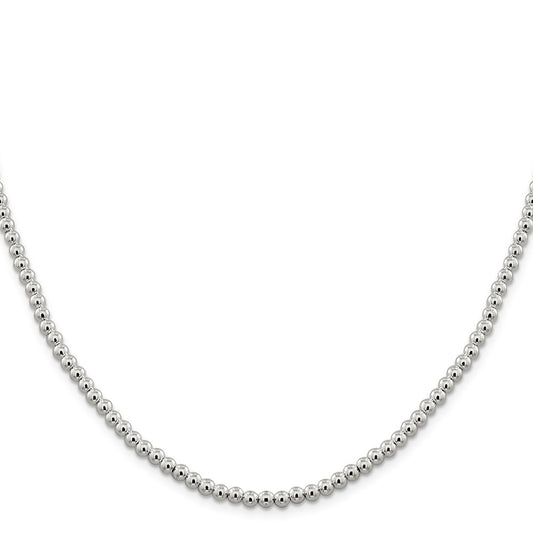 Sterling Silver 4mm Beads on Box Chain Necklace 20"
