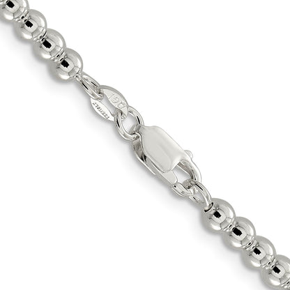 Sterling Silver 4mm Beads on Box Chain Necklace 20"