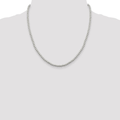 Sterling Silver 4mm Beads on Box Chain Necklace 20"