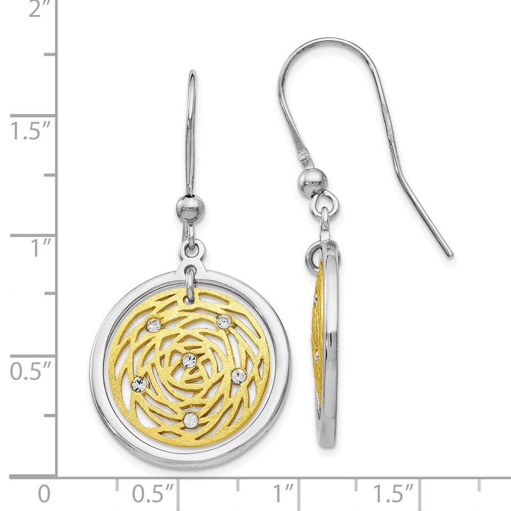 Sterling Silver Gold-tone Scratch-finish CZ Dangle Earrings