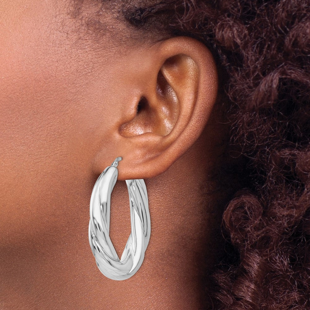 Sterling Silver RH-plated Polished Hoop Earrings
